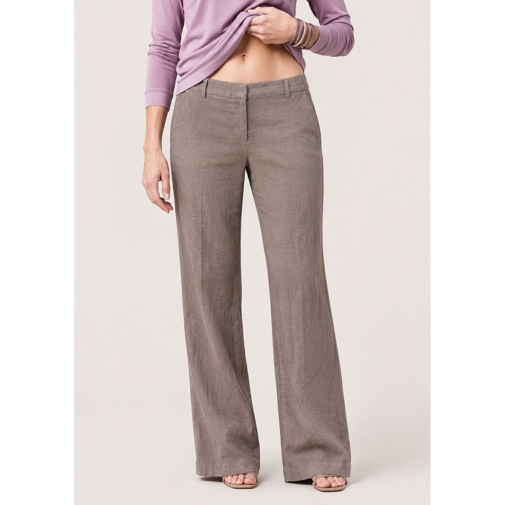 NEW LOFT 100% Linen Marisa Modern Trouser Pants Size 10 Taupe Wide Leg Office - Picture 1 of 11